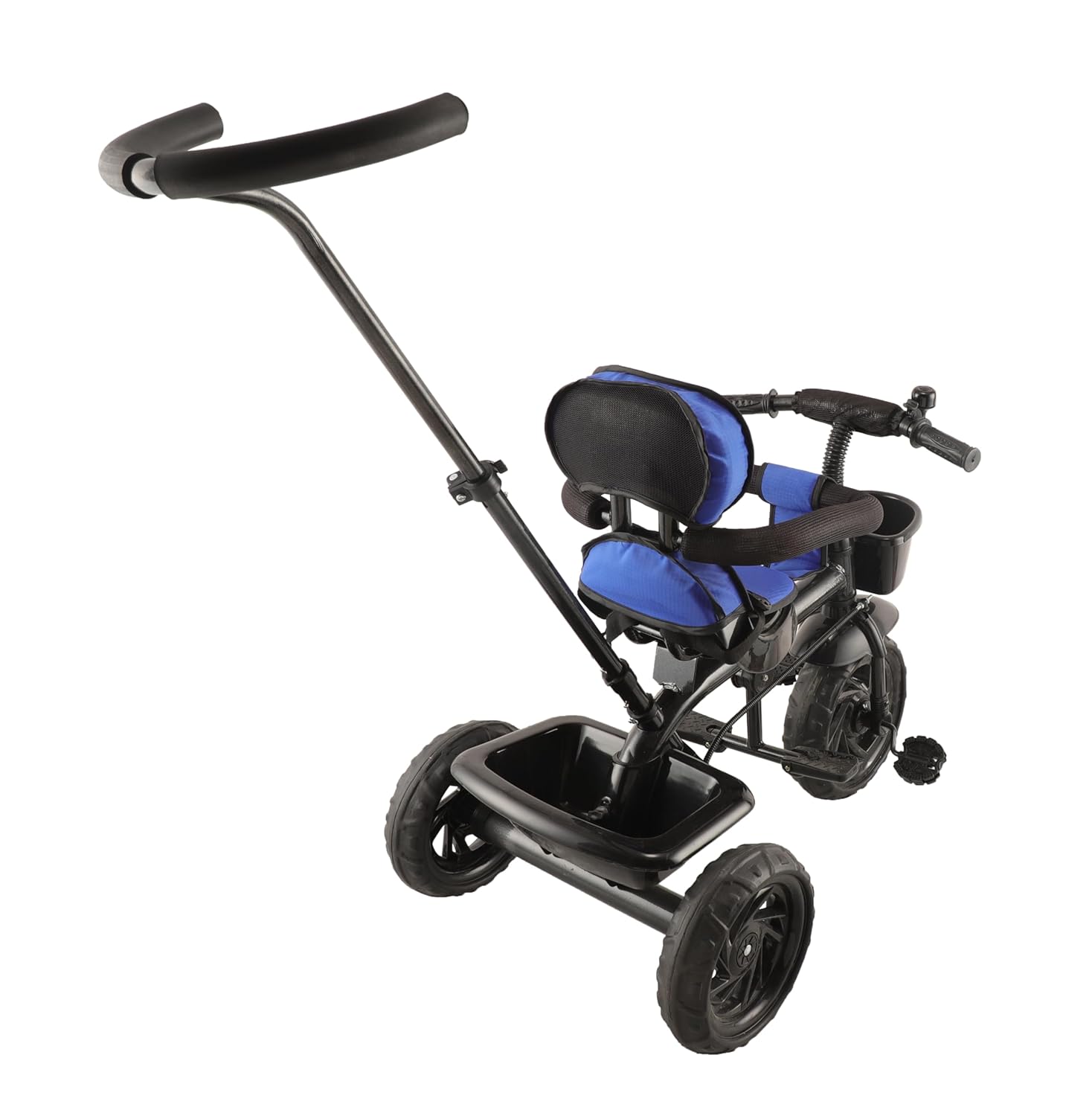 Secure red and black tricycle for toddlers, designed with a safety guardrail for peace of mind during playtime.www usmile.toys